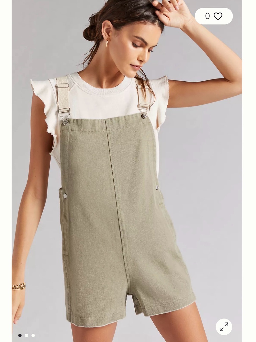 Anthropologie Women's Olive Utility Short Romper Overalls